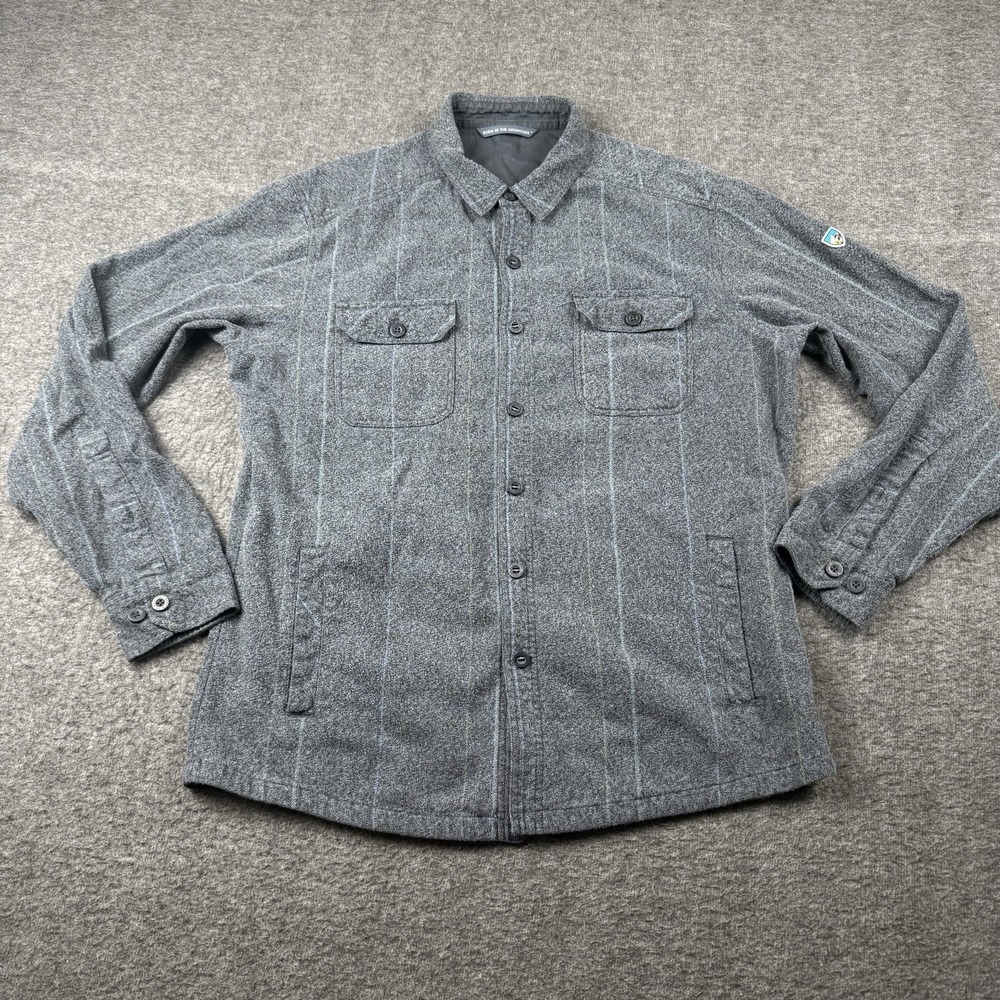 KUHL Deviatr Shirt Jacket Mens Medium Gray Plaid Flannel Pockets Outdoors Hiking